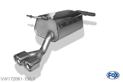 VW172061-150, VW Caddy III 1.6l TDI 55/75kW 1.9l TDI 55/77kW, Einddemper einseitig - 2x80mm  Type 17 55mm Buisdiameter Geheel RVS, Absortie demper, mooie diepe sound, Teilegutachten (eintragungspflichtig)