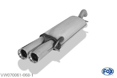 VW070061-068, VW Corrado 16V/ VR6 2.0l 16V 100kW, Einddemper met eindstuk 2x76mm  Type 13 55mm Buisdiameter Geheel RVS, Absortie demper, mooie diepe sound, Met E-keur