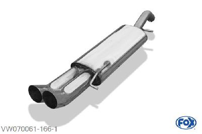 VW070061-166, VW Corrado 16V/ VR6 2.0l 16V 100kW, Einddemper met eindstuk 2x76mm  Type 18 55mm Buisdiameter Geheel RVS, Absortie demper, mooie diepe sound, Met E-keur