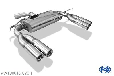 VW190015-070, VW EOS - 1F 1.4l TSI 90/118kW 2.0l TFSI 147/155kW, Einddemper met uitgang rechts/links - 2x80mm  Type 13 rechts/links 70mm Buisdiameter Geheel RVS, Absortie demper, mooie diepe sound, Met E-keur