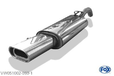 VW051002-593, VW Golf II Typ 19E 1.0l 33/37kW 1.3l 40kW 1.6l 51/53kW 1.8l 62/66/79/82kW, Einddemper met eindstuk 135x80mm  Type 53 50mm Buisdiameter Geheel RVS, Absortie demper, mooie diepe sound, Met E-keur