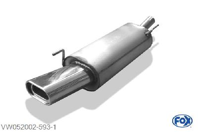 VW052002-593, VW Golf III 1.4l 40/44kW 1.6l 55/74kW 1.8l 55/66kW 2.0l 85kW 1.9l D 47kW 1.9l TDI 55/66/81kW, Einddemper met eindstuk 135x80mm  Type 53 50mm Buisdiameter Geheel RVS, Absortie demper, mooie diepe sound, Met E-keur