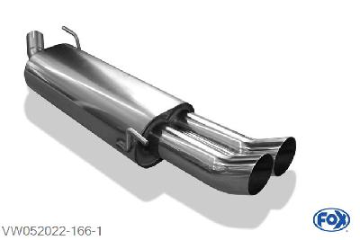 VW052022-166, VW Golf III GTI/ VR6 2.0l 110kW GTI 16V 2.8l 128kW VR6, Einddemper met eindstuk 2x76mm  Type 18 55mm Buisdiameter Geheel RVS, Absortie demper, mooie diepe sound, Met E-keur