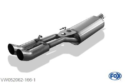 VW052062-166, VW Golf III Variant 1.4l 40/44kW 1.6l 55/74kW 1.8l 55/66kW 2.0l 85kW 1.9l D 47kW 1.9l TDI 55/66/81kW, Einddemper met eindstuk 2x76mm  Type 18 50mm Buisdiameter Geheel RVS, Absortie demper, mooie diepe sound, Met E-keur