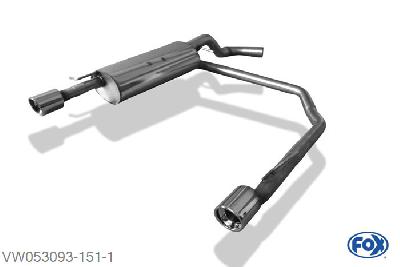 VW053093-151, VW  Golf IV 1.4l 55kW 1.6l 74kW 1.8l 110kW 2.0l 85kW 2.3l 110kW 1.9l TDI 66/81/85/96kW, Einddemper met uitgang rechts/links O63,5mm - 1x90mm  Type 17 rechts/links R32 Design 63,5mm Buisdiameter Geheel RVS, Absortie demper, mooie diepe sound, Teilegutachten (eintragungspflichtig)
