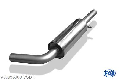 VW053000-VSD, VW Golf IV 1.4l 55kW 1.6l 74/75/77/81kW 1.8l 92/110/132kW 2.0l 85kW 2.3l 110/125kW 1.9l SDI/TDI 50/66/74/81/85/96/110kW, Voordemper 55mm Buisdiameter Geheel RVS, Absortie demper, mooie diepe sound, Teilegutachten (eintragungspflichtig)