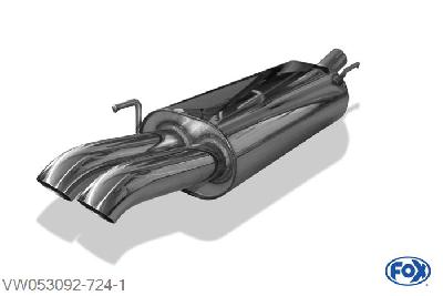 VW053092-724, VW Golf IV Cabriolet 1.6l 74kW 1.8l 55/66kW 2.0l 85kW 1.9l TDI 66/81kW, Einddemper met eindstuk 2x63mm  Type 28 50mm Buisdiameter Geheel RVS, Absortie demper, mooie diepe sound, Met E-keur