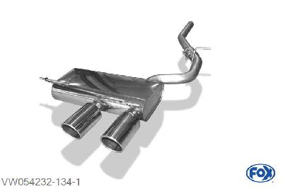 VW054232-134, VW Golf V R32 3.2l 184kW, Einddemper met midden uitgang - 2x100mm  Type 16 63,5mm Buisdiameter Geheel RVS, Absortie demper, mooie diepe sound, Met E-keur