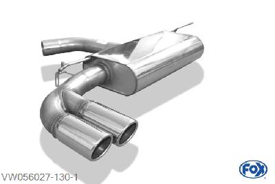 VW056027-130, VW Golf VII - Starre achteras 1.2l 63/77/81kW 1.4l 90/92/103/110kW 1.6l 81kW 1.6l TDI 66/77/81kW 2.0l TDI 81/105/110kW, Einddemper einseitig - 2x80mm  Type 16 70mm Buisdiameter Geheel RVS, Absortie demper, mooie diepe sound, Met E-keur