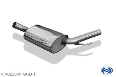 VW022000-MSD, VW Passat 35i - Bj. ab 10/93` 1.6l 74kW 1.8l 66/79/82kW 2.0l 85kW 1.9l TD 55/59/66kW, Middendemper 50mm Buisdiameter Geheel RVS, Absortie demper, mooie diepe sound, Met E-keur