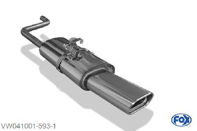 VW041001-593, VW Polo 86C 0.9l 29kW 1.0l 29/33kW 1.1l 37KW 1.3l 40/44/47/55kW 1.3l D 33/35kW, Einddemper met eindstuk 135x80mm  Type 53 45mm Buisdiameter Geheel RVS, Absortie demper, mooie diepe sound, Met E-keur