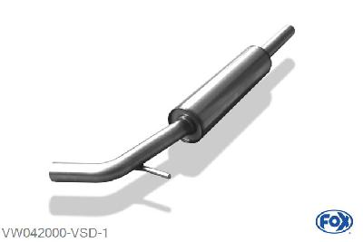 VW042000-VSD, VW Polo 6N 1.0l 37kW 1.1l 33/37kW 1.3l 40kW 1.4l 40/44/55kW 1.6l 55kW, Voordemper O45mm 45mm Buisdiameter Geheel RVS, Absortie demper, mooie diepe sound, Met E-keur