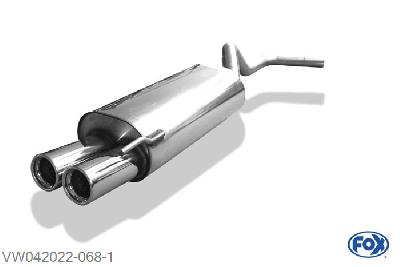 VW042022-068, VW Polo 6N 1.4l 74kW 1.6l 88kW 1.7l D 42/44kW 1.9l D 47kW, Einddemper O50mm - 2x76mm  Type 13 50mm Buisdiameter Geheel RVS, Absortie demper, mooie diepe sound, Met E-keur