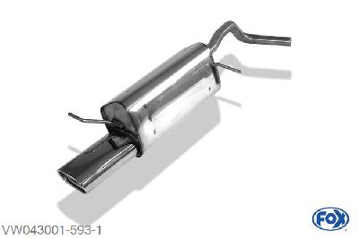 VW043001-593, VW Polo 9N 1.2l 40/44/47/51kW 1.4l 55/59/63/74/77kW 1.4l TDI 51/55/59kW 1.9l SDI 47kW 1.9l TDI 74kW, Einddemper met eindstuk 135x80mm  Type 53 55mm Buisdiameter Geheel RVS, Absortie demper, mooie diepe sound, Met E-keur
