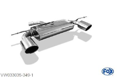 VW033035-349, VW Scirocco - 13 1.4l TSI 90/92/118kW 2.0l TDI 100/103/110kW, Einddemper met uitgang rechts/links O55mm - 129x106mm  Type 32 rechts/links 55mm Buisdiameter Geheel RVS, Absortie demper, mooie diepe sound, Met E-keur