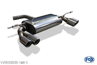 VW033035-148, VW Scirocco - 13 1.4l TSI 90/92/118kW 2.0l TDI 100/103/110kW, Einddemper met uitgang rechts/links O55mm - 2x76mm  Type 17 rechts/links 55mm Buisdiameter Geheel RVS, Absortie demper, mooie diepe sound, Met E-keur