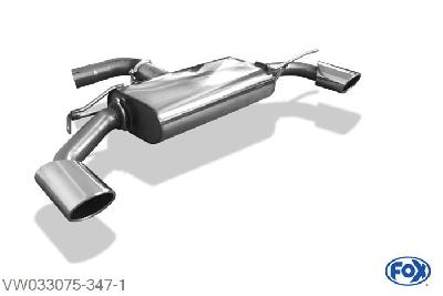 VW033075-347, VW Scirocco - 13 - R-Heck 2.0l TFSI 147/155kW 2.0l TDI 125/130kW, Einddemper met uitgang rechts/links - 115x85mm  Type 32 rechts/links 70mm Buisdiameter Geheel RVS, Absortie demper, mooie diepe sound, Met E-keur
