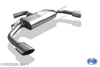 VW033095-347, VW Scirocco R - 13 2.0l R 188/195/206kW, Einddemper met uitgang rechts/links - 115x85mm  Type 32 rechts/links 70mm Buisdiameter Geheel RVS, Absortie demper, mooie diepe sound, Met E-keur