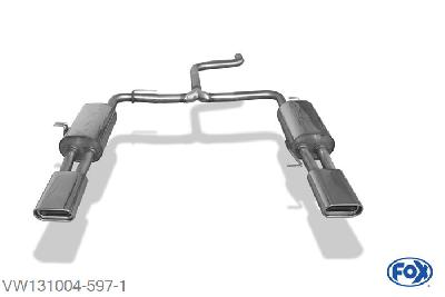 VW131004-597, VW Bus T5/ T6 2.0l 85/110/150kW 3.2l 170/173kW 1.9l TDI 62/63/75/77kW 2.0l TDI 62/75/103/132 2.5l TDI 96/120/128kW, Einddemper met uitgang rechts/links - 160x80mm  Type 53 rechts/links 60mm Buisdiameter Geheel RVS, Absortie demper, mooie diepe sound, Met E-keur