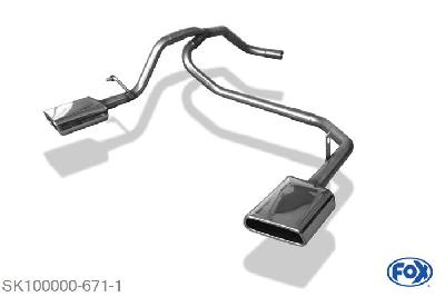 SK100000-671, Seat Mii/ Skoda Citigo/ VW UP 1.0l 44/55kW, Endrohrsystem rechts/links passend of originele Einddemper - 145x65mm  Type 59 rechts/links 55mm Buisdiameter Geheel RVS, ABE