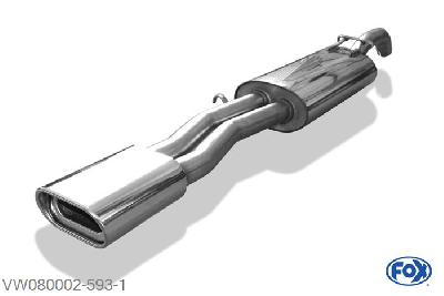VW080002-593, VW Vento 1.4l 40/44kW 1.6l 55/74kW 1.8l 55/66kW 1.9l D 47kW 1.9l TDI 55/66/81kW, Einddemper met eindstuk 135x80mm  Type 53 50mm Buisdiameter Geheel RVS, Absortie demper, mooie diepe sound, Met E-keur